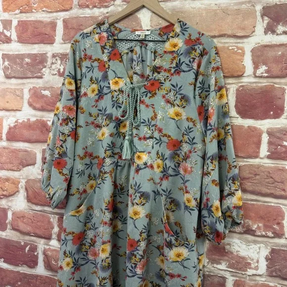 Jodifl Dress Women's Large Blue Multicolor Floral Boho Peasant Floral Popover - Picture 4 of 9